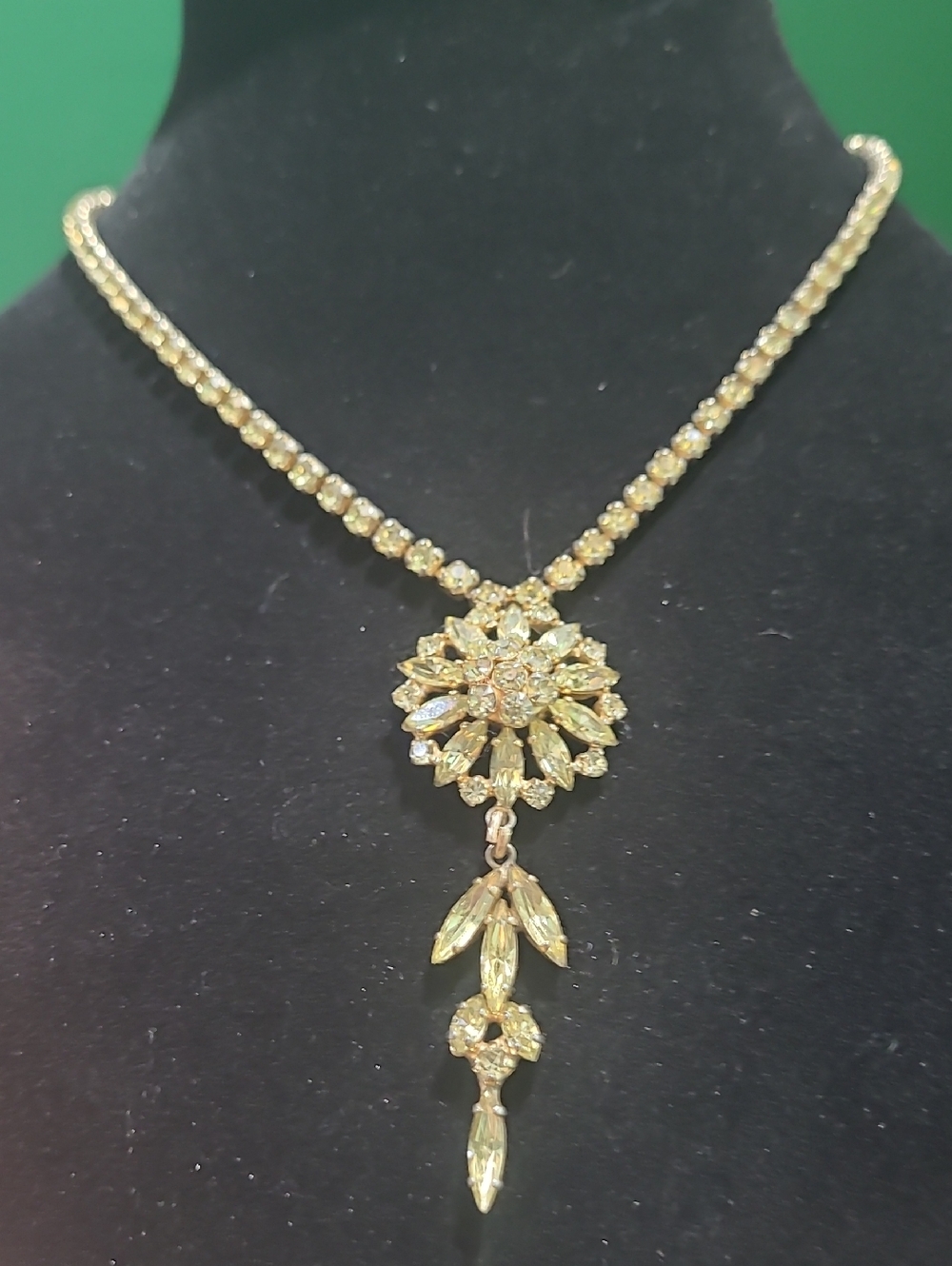 Elegant Sherman Gold-Tone Floral Crystal Rhinestone Pendant Necklace - Picture 5 of 14
